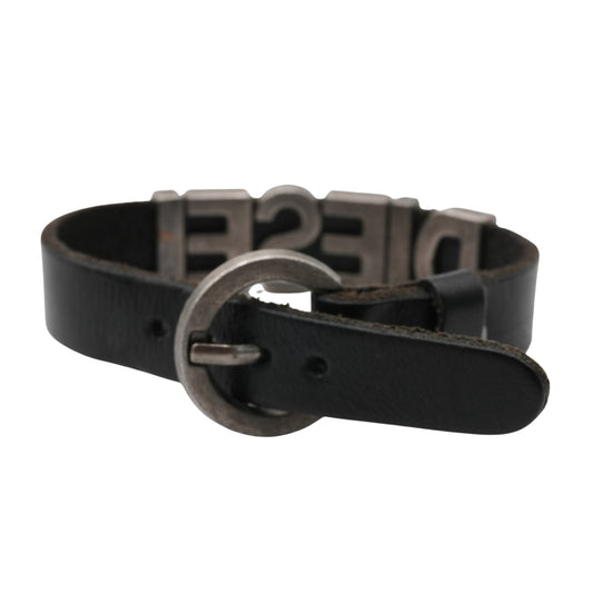 Pulsera Diesel Logo Leather and Steel Black