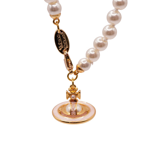 Collar Vivienne Westwood Saturno Orb Rosa con Perla .925