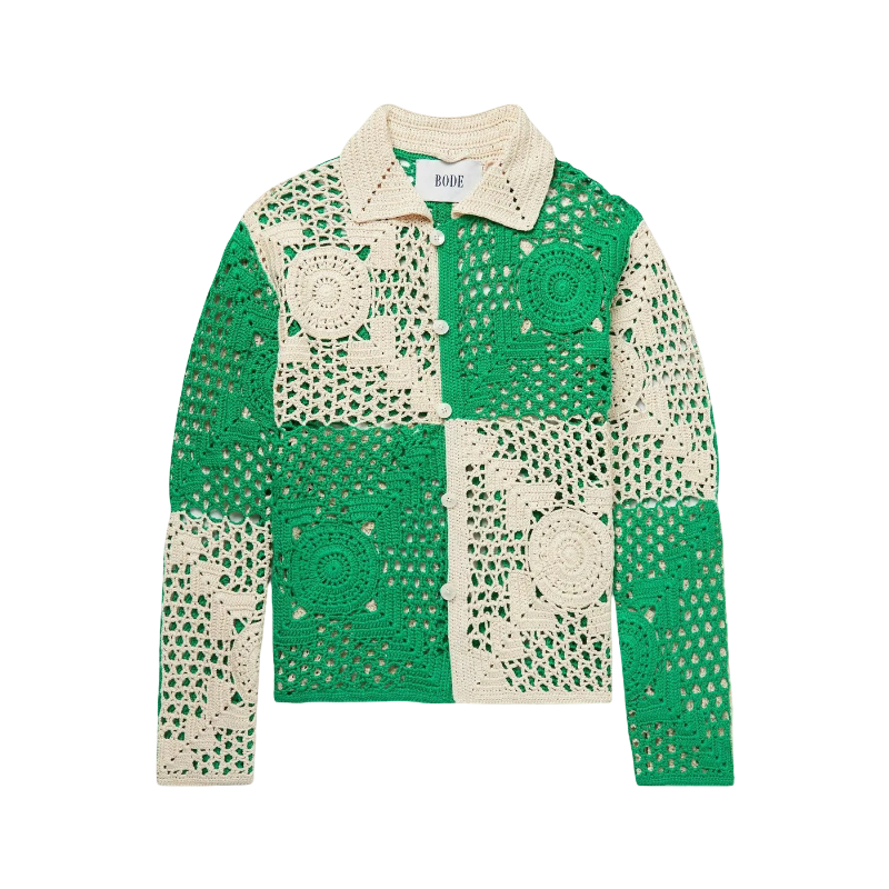 Camisa Bode Duotone Crochet Overshirt Green