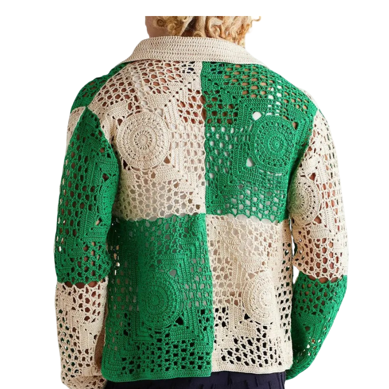 Camisa Bode Duotone Crochet Overshirt Green