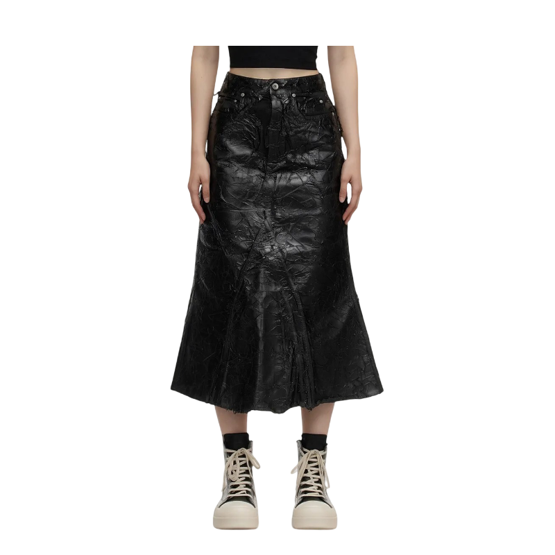 Falda Rick Owens Drkshdw Black Porterville Godet Denim Midi FW24