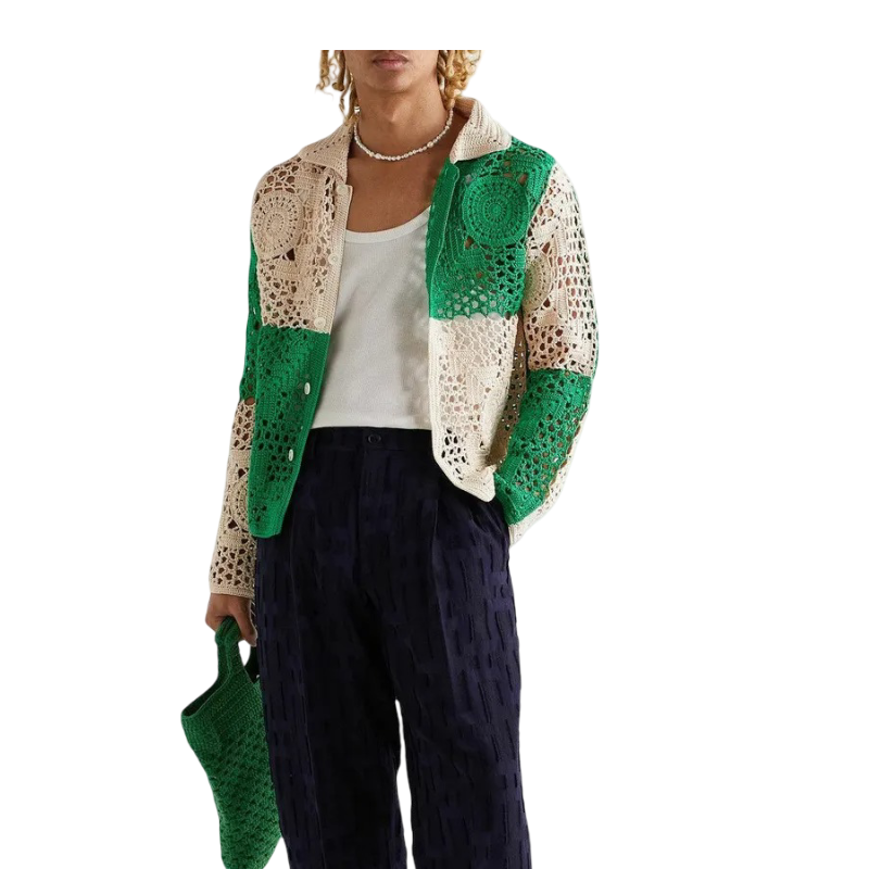 Camisa Bode Duotone Crochet Overshirt Green