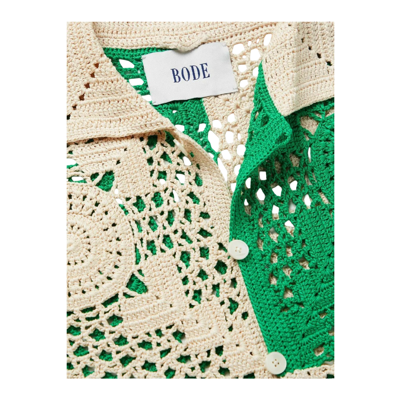 Camisa Bode Duotone Crochet Overshirt Green