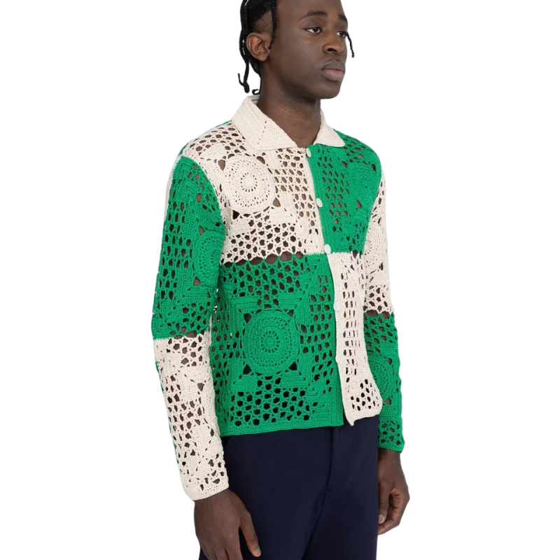Camisa Bode Duotone Crochet Overshirt Green
