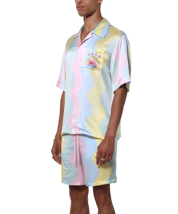Camisa de seda con ondas de concha