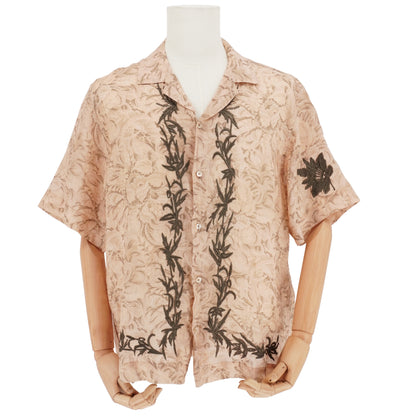 Camisa Dries Van Noten Ramie Floral Botanical Embroidery Beige