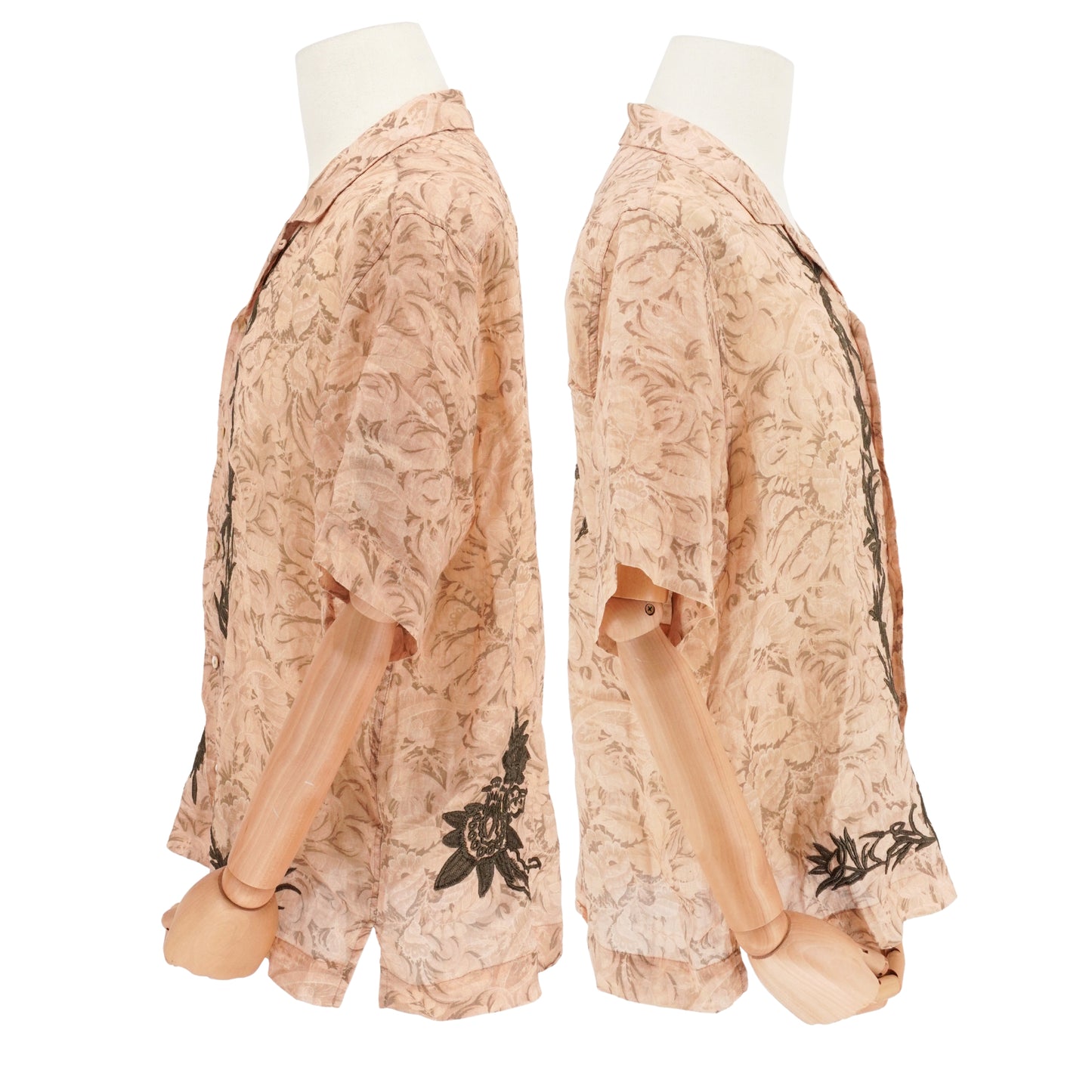 Camisa Dries Van Noten Ramie Floral Botanical Embroidery Beige