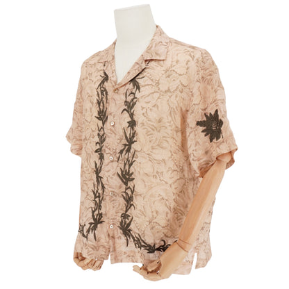 Camisa Dries Van Noten Ramie Floral Botanical Embroidery Beige