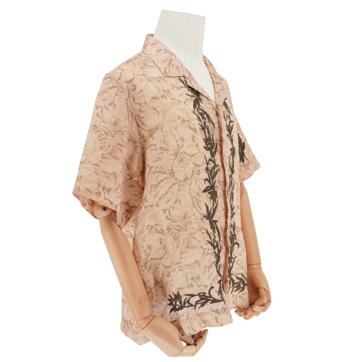 Camisa Dries Van Noten Ramie Floral Botanical Embroidery Beige