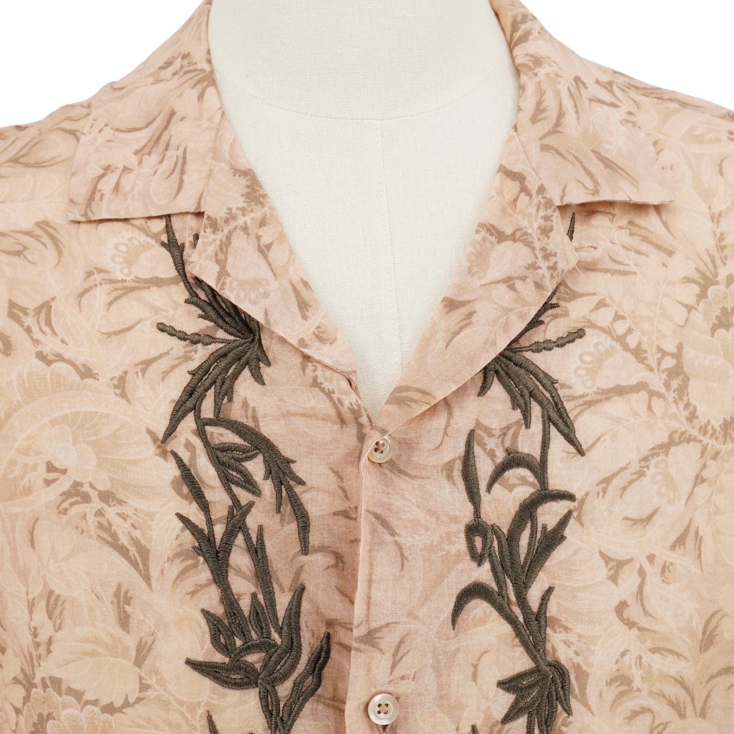 Camisa Dries Van Noten Ramie Floral Botanical Embroidery Beige