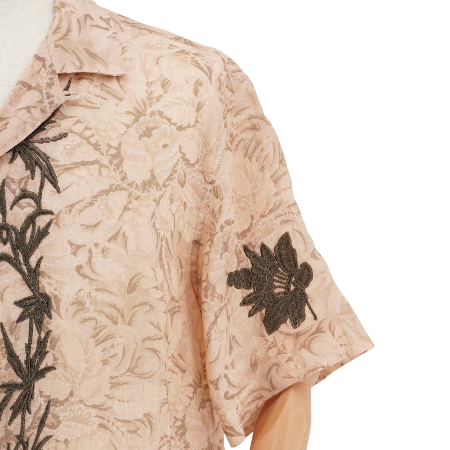 Camisa Dries Van Noten Ramie Floral Botanical Embroidery Beige