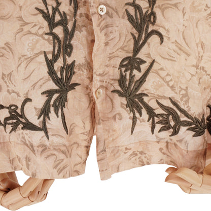 Camisa Dries Van Noten Ramie Floral Botanical Embroidery Beige