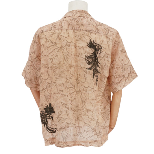 Camisa Dries Van Noten Ramie Floral Botanical Embroidery Beige