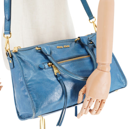 Bolsa Miu Miu Blue Glazed Leather