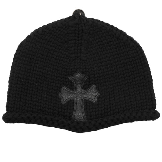 Chrome Hearts Beanie Silver Base Black Stitched Cross Frozen Cap
