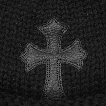 Chrome Hearts Beanie Silver Base Black Stitched Cross Frozen Cap
