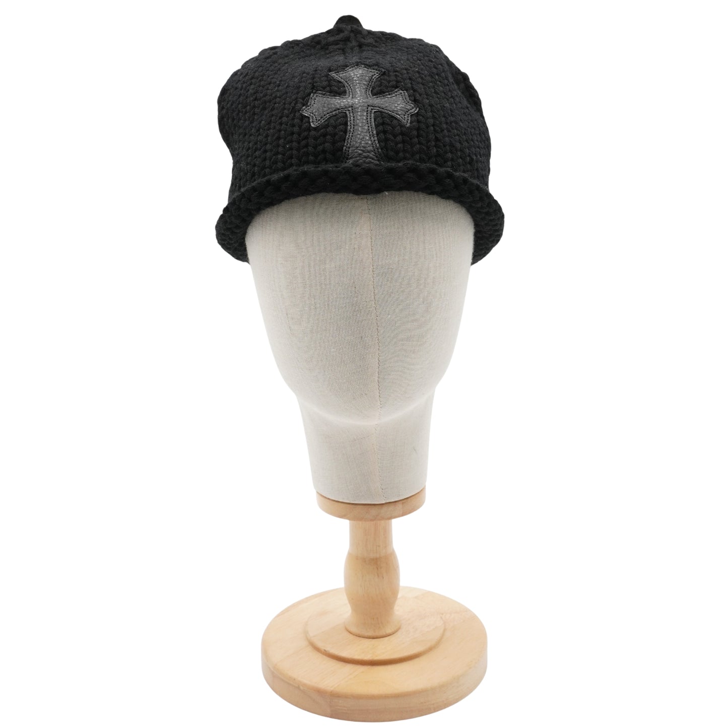 Chrome Hearts Beanie Silver Base Black Stitched Cross Frozen Cap