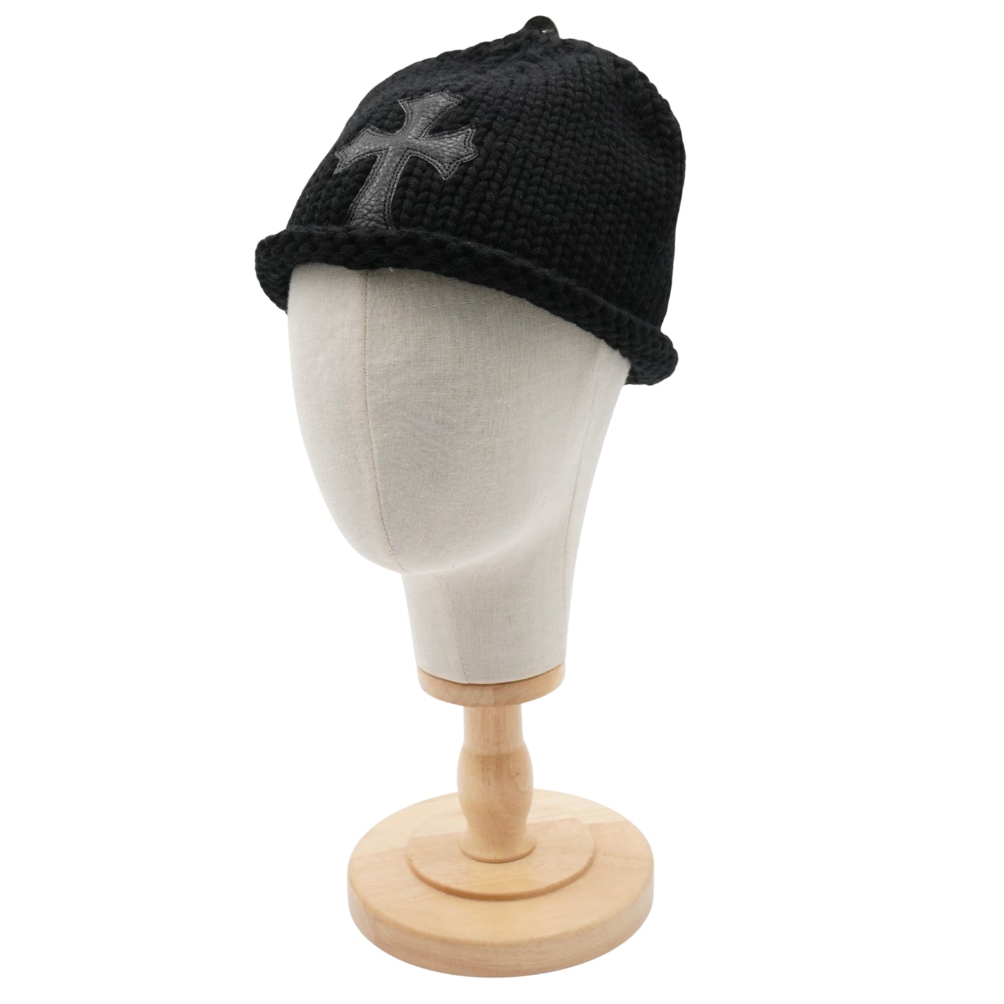 Chrome Hearts Beanie Silver Base Black Stitched Cross Frozen Cap