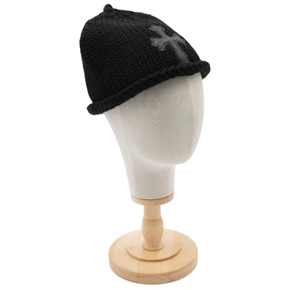 Chrome Hearts Beanie Silver Base Black Stitched Cross Frozen Cap
