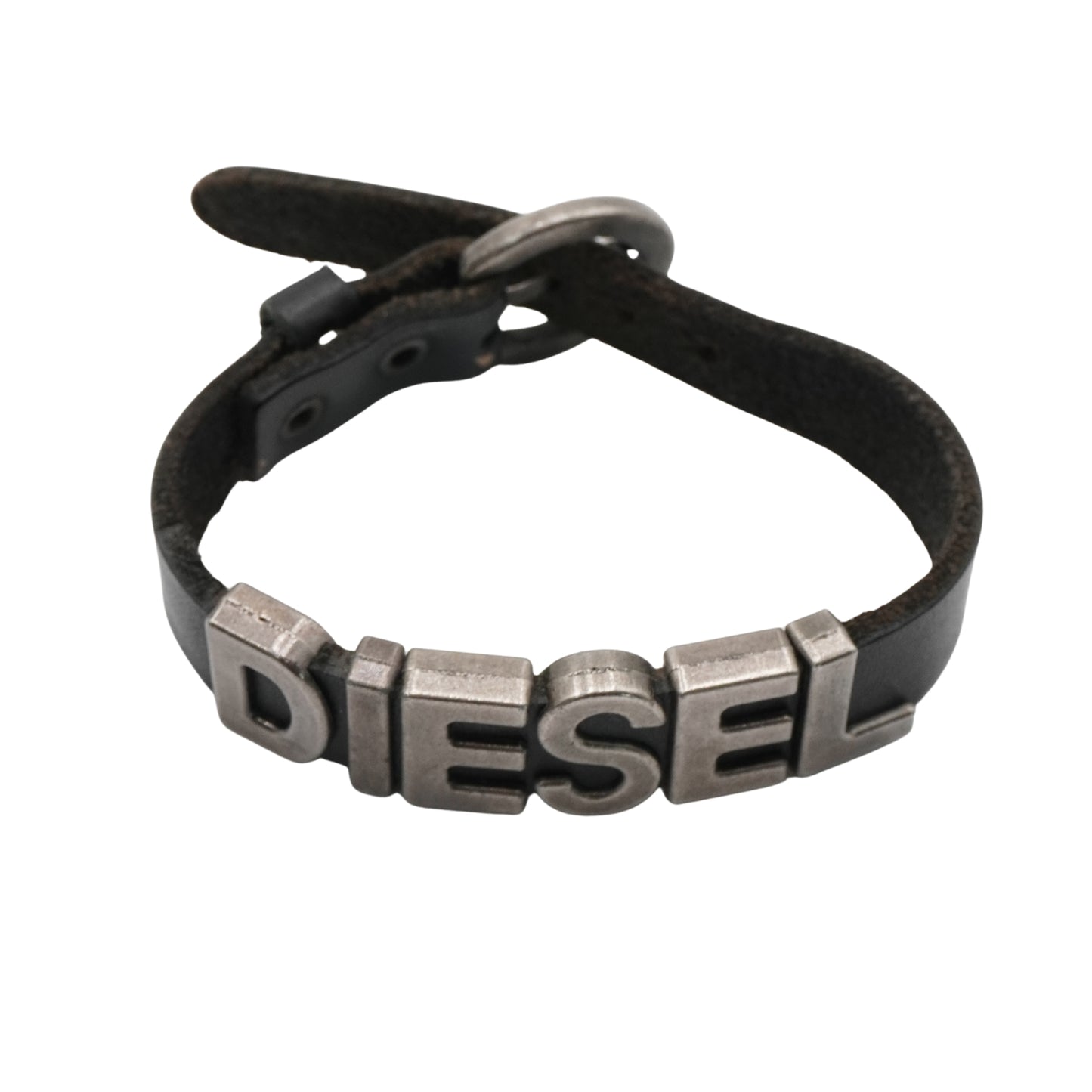 Pulsera Diesel Logo Leather and Steel Black