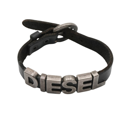 Pulsera Diesel Logo Leather and Steel Black