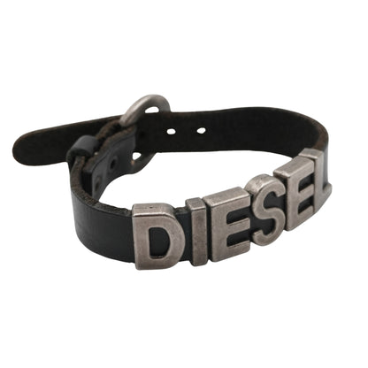 Pulsera Diesel Logo Leather and Steel Black