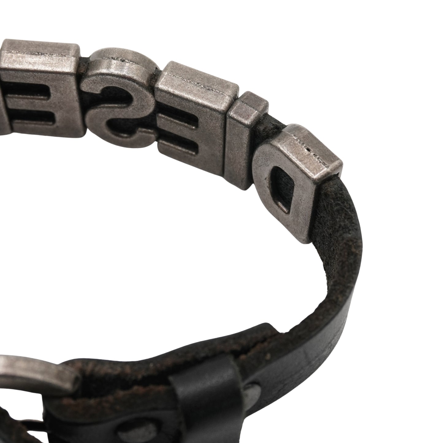 Pulsera Diesel Logo Leather and Steel Black