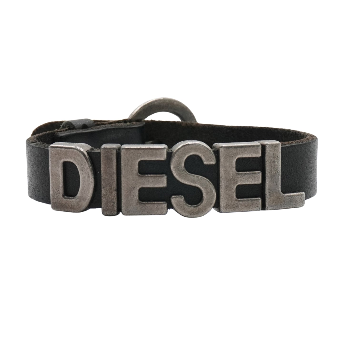 Pulsera Diesel Logo Leather and Steel Black