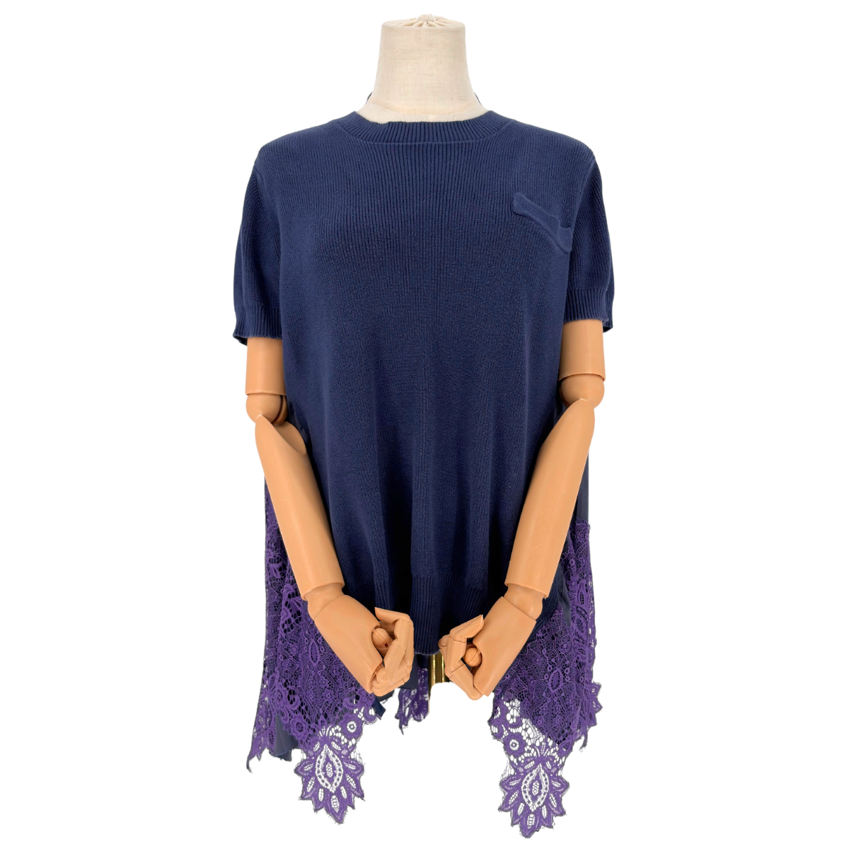 Playera Sacai Lace-Trimmed Azul
