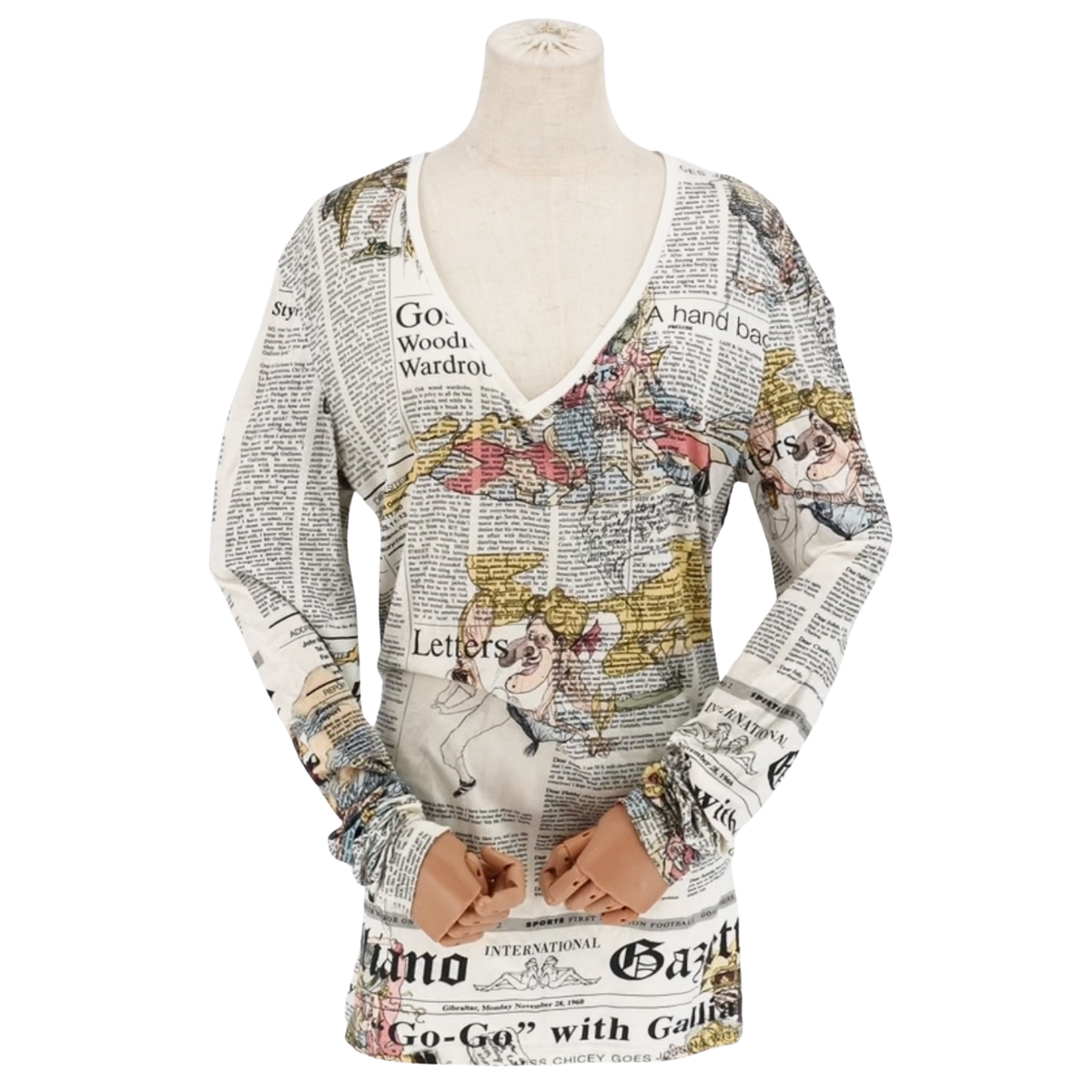 Playera John Galliano Newspaper Print Long Sleeve