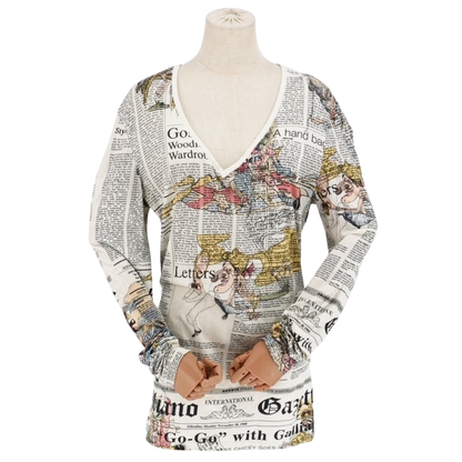 Playera John Galliano Newspaper Print Long Sleeve