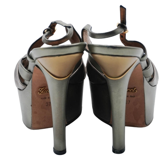 Tacones Gucci Metallic Bronze Platform Slingback