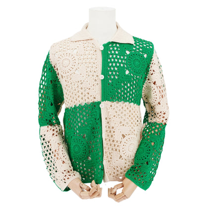 Camisa Bode Duotone Crochet Overshirt Green