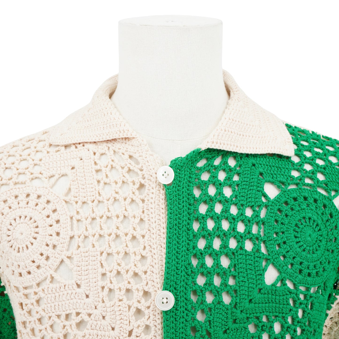 Camisa Bode Duotone Crochet Overshirt Green