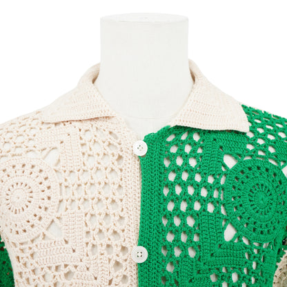Camisa Bode Duotone Crochet Overshirt Green