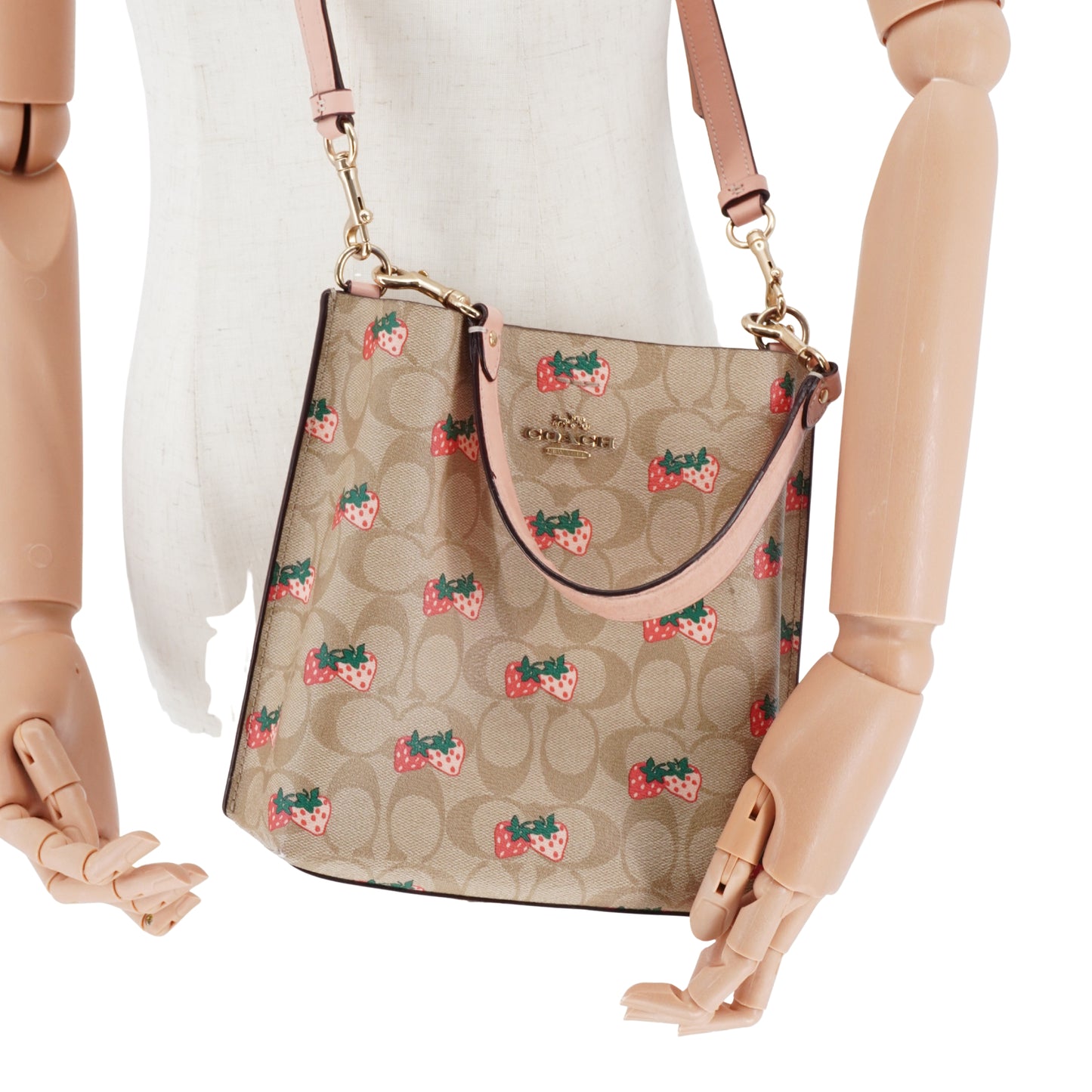 Bolsa Coach Bucket Leather Fresas