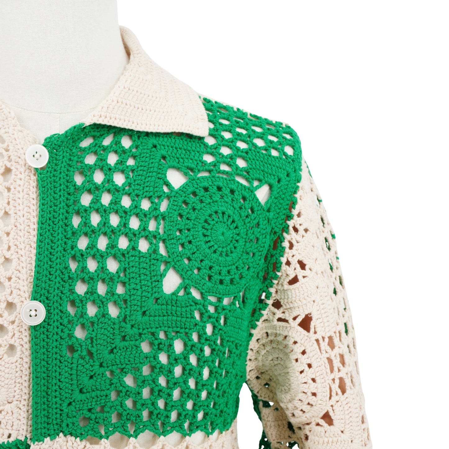 Camisa Bode Duotone Crochet Overshirt Green