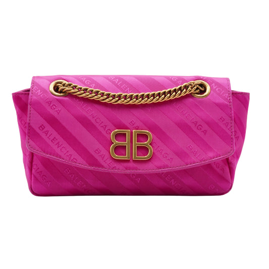Bolsa Balenciaga Satin Jacquard BB S Round Chain Rosa