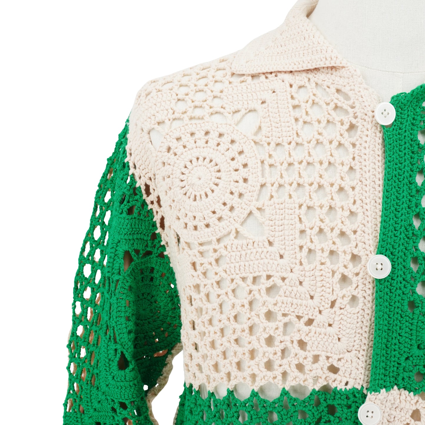 Camisa Bode Duotone Crochet Overshirt Green
