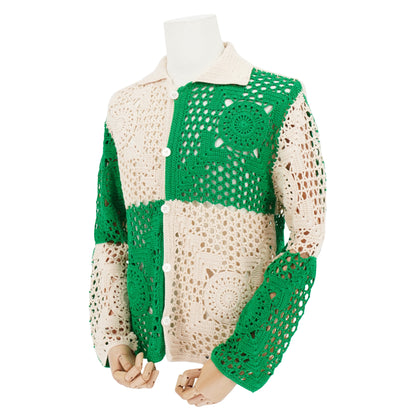Camisa Bode Duotone Crochet Overshirt Green