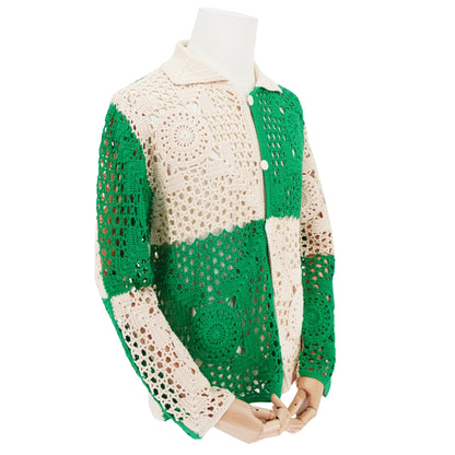 Camisa Bode Duotone Crochet Overshirt Green