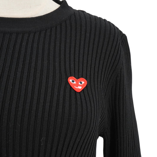 Vestido Comme des Garçons Play Vestido Ribbed Knit Dress Heart Logo Black