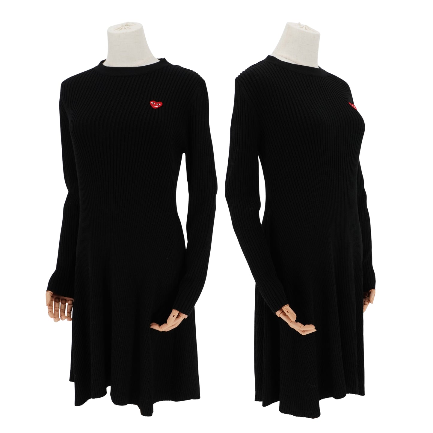 Vestido Comme des Garçons Play Vestido Ribbed Knit Dress Heart Logo Black