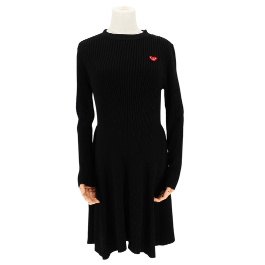 Vestido Comme des Garçons Play Vestido Ribbed Knit Dress Heart Logo Black