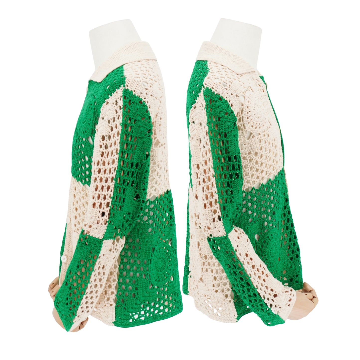 Camisa Bode Duotone Crochet Overshirt Green