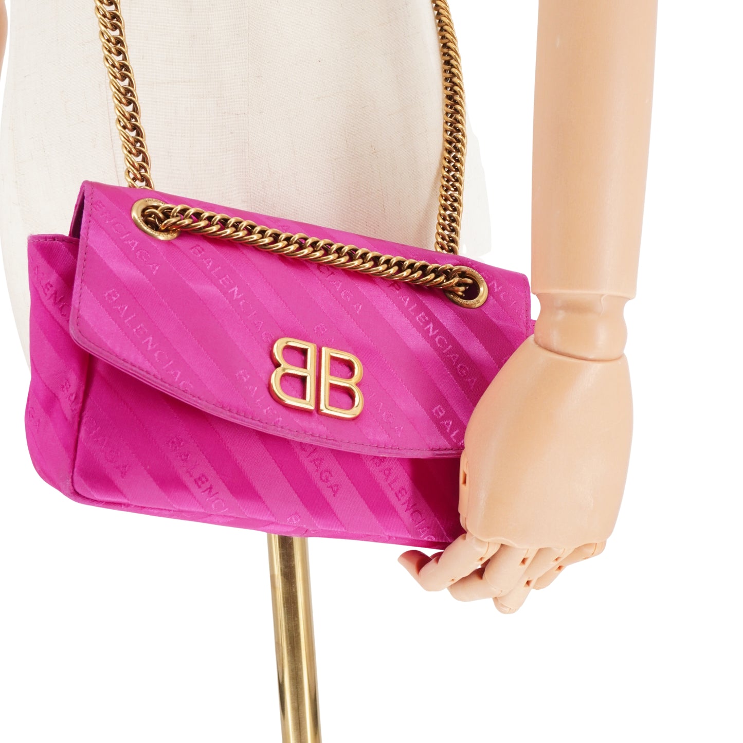 Bolsa Balenciaga Satin Jacquard BB S Round Chain Rosa