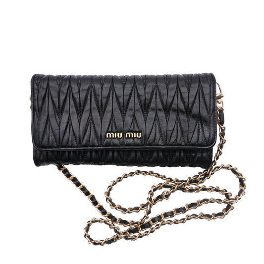 Clutch Miu Miu  Matelassé Vitello Leather Wallet on Chain
