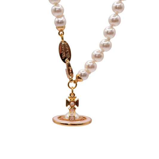 Collar Vivienne Westwood Saturno Orb Rosa con Perla .925