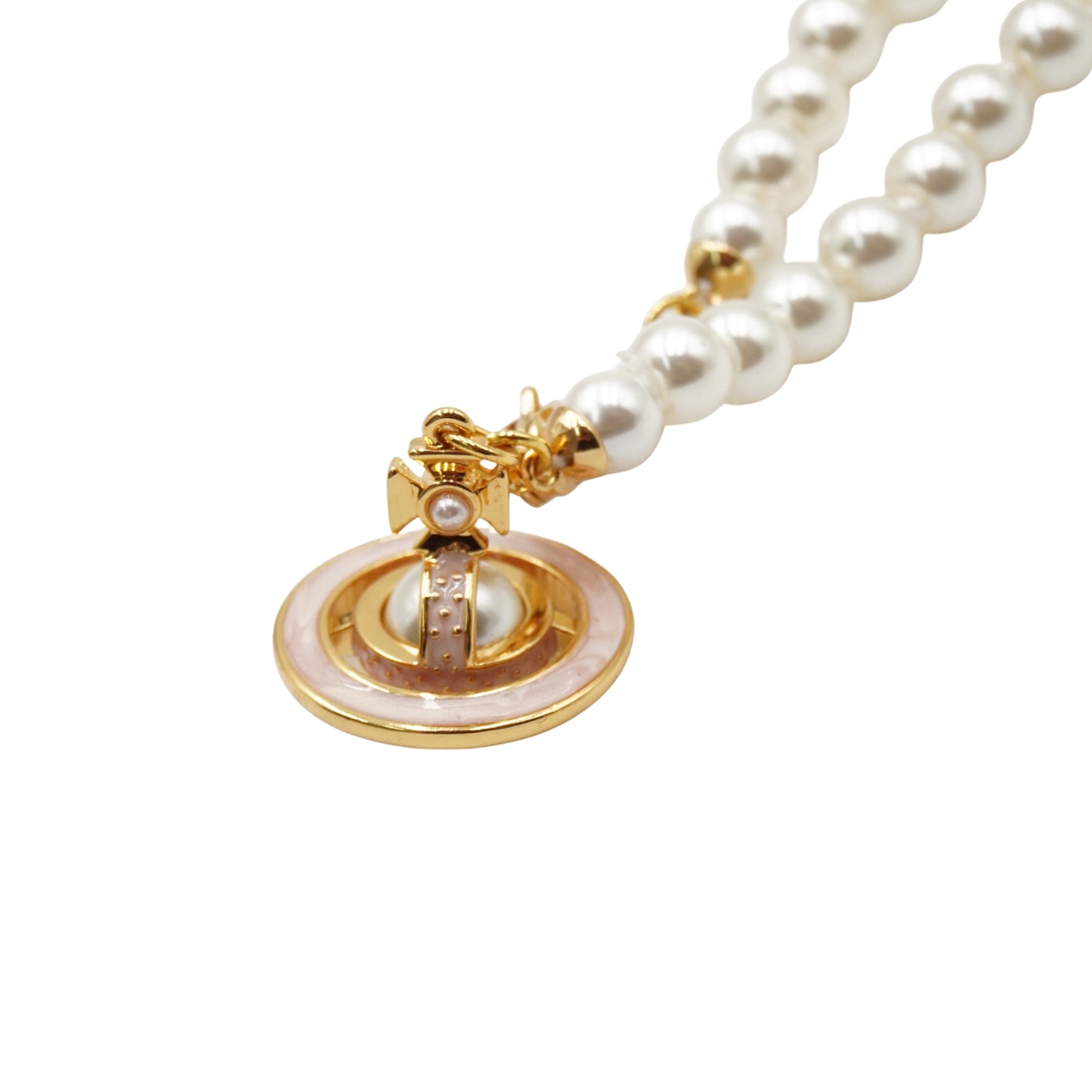 Collar Vivienne Westwood Saturno Orb Rosa con Perla .925
