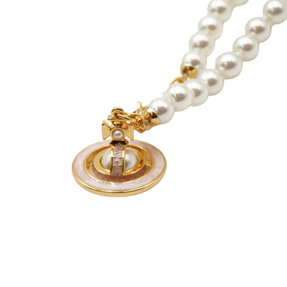 Collar Vivienne Westwood Saturno Orb Rosa con Perla .925